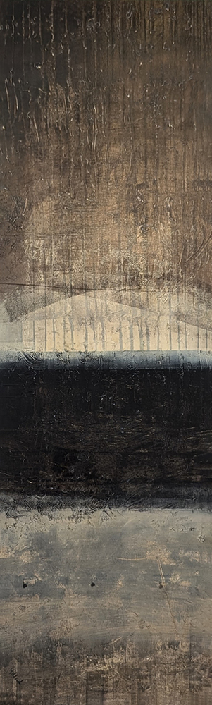 RANDY HIBBERD - MINIMAL LINES I (Brown and Blue) - MIXED MEDIA ON PAPER - 12 X 40