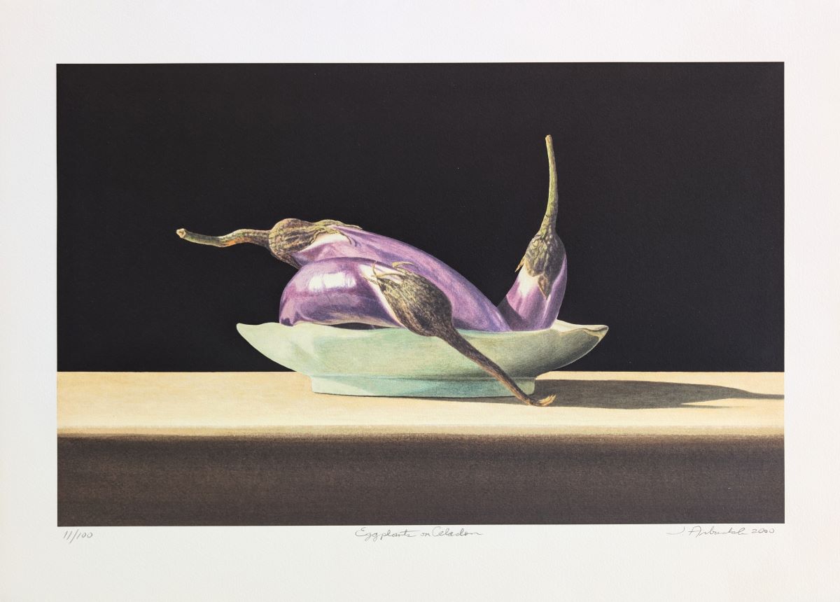 JOHN ARBUCKLE - EGGPLANTS ON CELADON - ARCHIVAL PRINT - 18 X 11.5