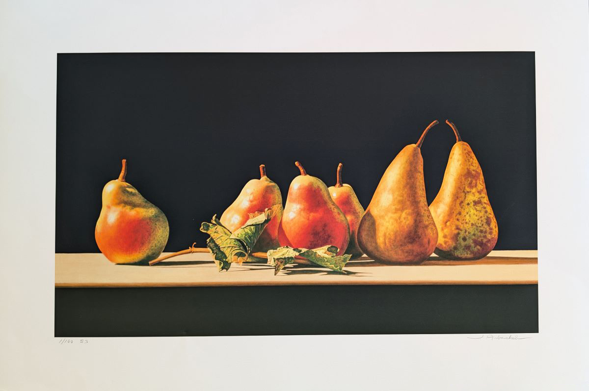 JOHN ARBUCKLE - PEARS & GRAPE LEAVES - ARCHIVAL PRINT - 28 X 16.5