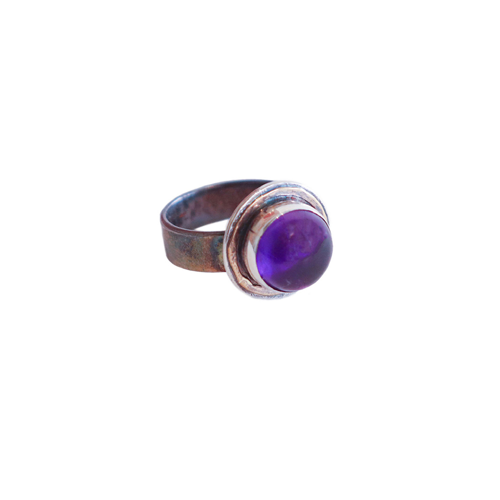 MICHELENE BERKEY - AMETHYST RING WITH 14K ACCENT - SILVER AND GEMSTONE