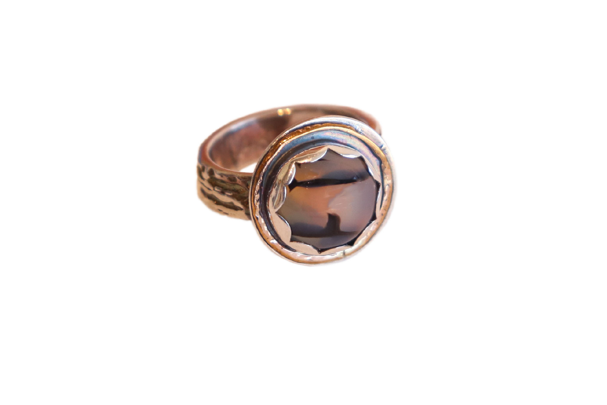 MICHELENE BERKEY - 14K AGATE RING - SILVER - SZ 5.5