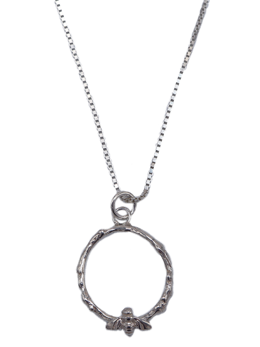 MICHELENE BERKEY - CIRCLE TWIG NECKLACE W/ BEE - STERLING SILVER - 16"