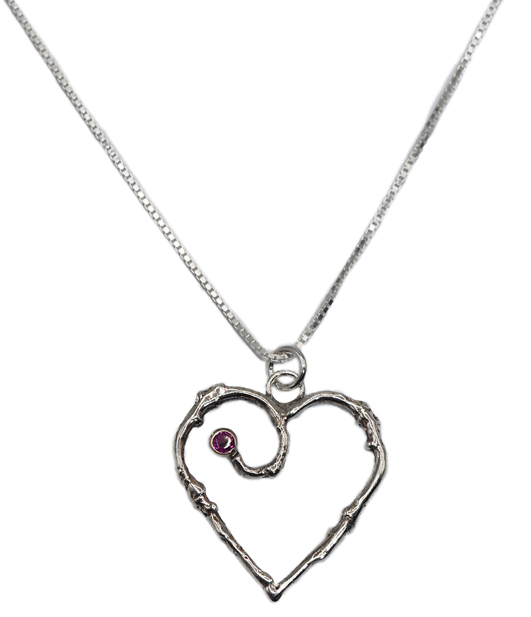 MICHELENE BERKEY - TWIG HEART NECKLACE - STERLING & GEMSTONE