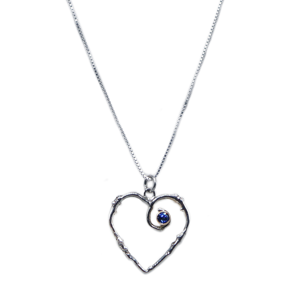 MICHELENE BERKEY - STERLING SILVER HEAR NECKLACE, SAPPHIRE SET IN 14K G - STERLING & GEMSTONE