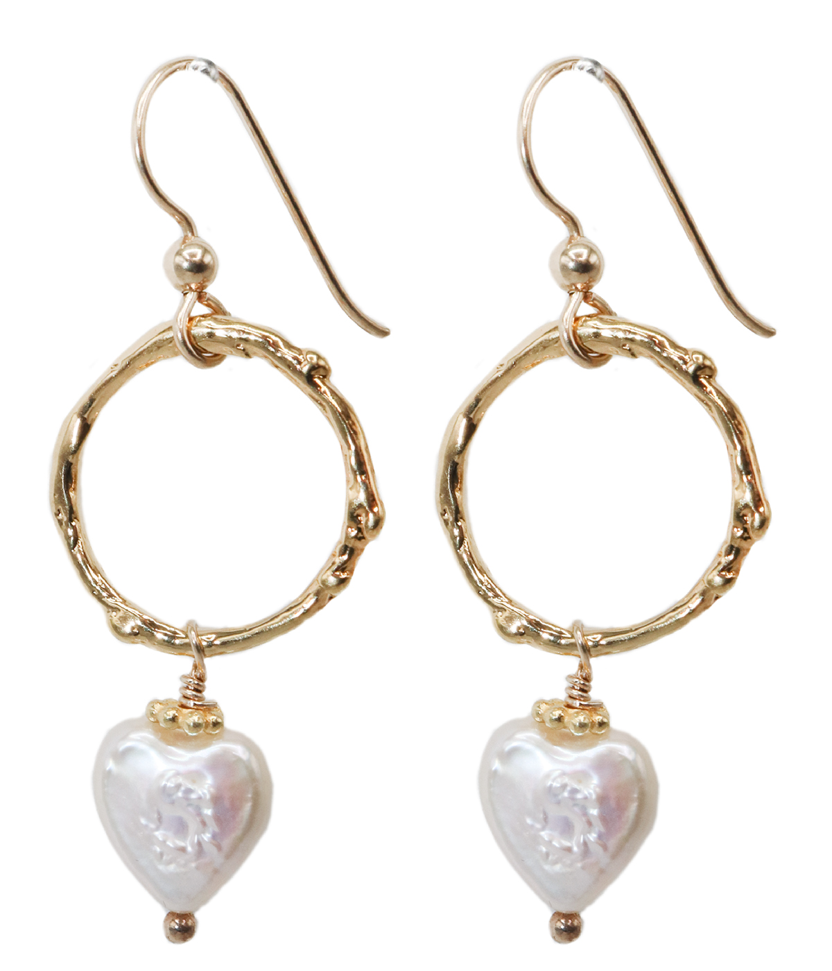 MICHELENE BERKEY - TWIG CIRCLE EARRINGS WITH PEARL DROP, 14K GOLD VERMEIL OVER STERLING SILVER - GOLD VERMEIL