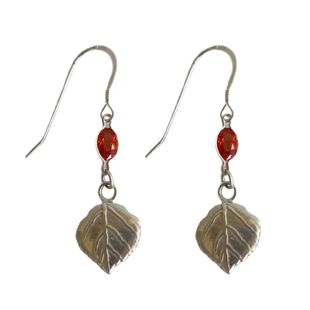 MICHELENE BERKEY - ASPEN LEAF & ORANGE SAPPHIRE EARRINGS - STERLING & GEMSTONE