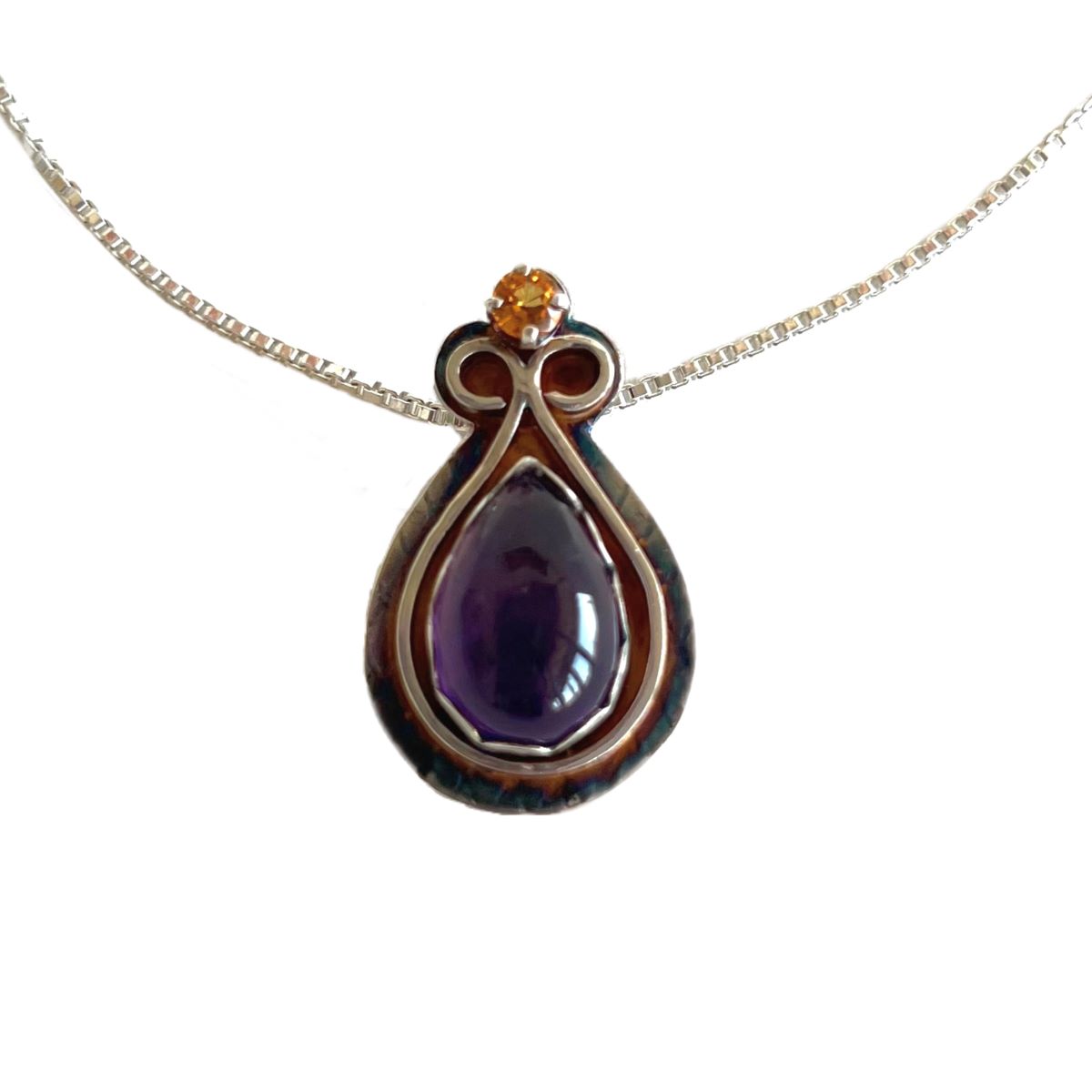 MICHELENE BERKEY - MARQUIS AMETHYST & YELLOW SAPPHIRE PENDANT NECKLACE - STERLING & GEMSTONE