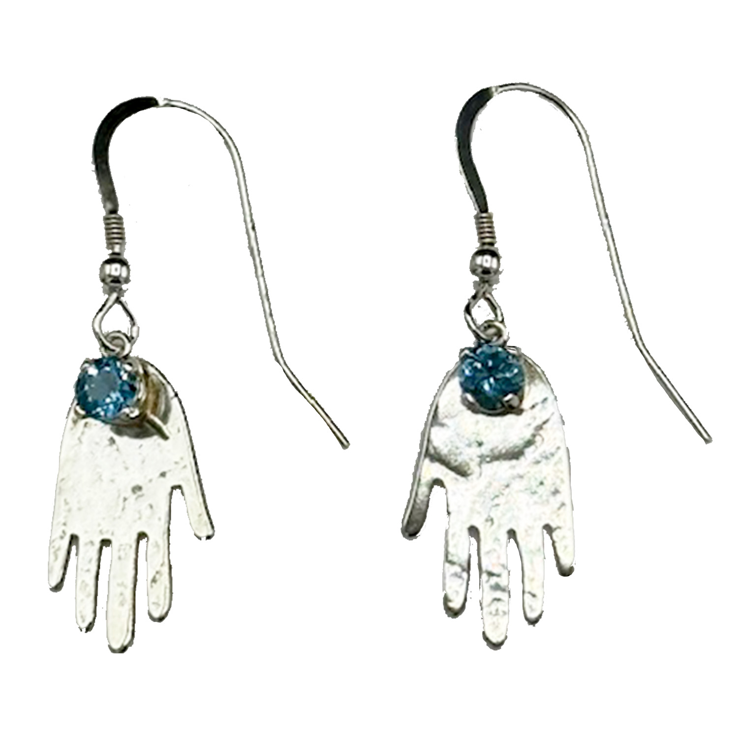 MICHELENE BERKEY - BLUE TOPAZ & STERLING SILVER HAND EARRINGS - STERLING & GEMSTONE