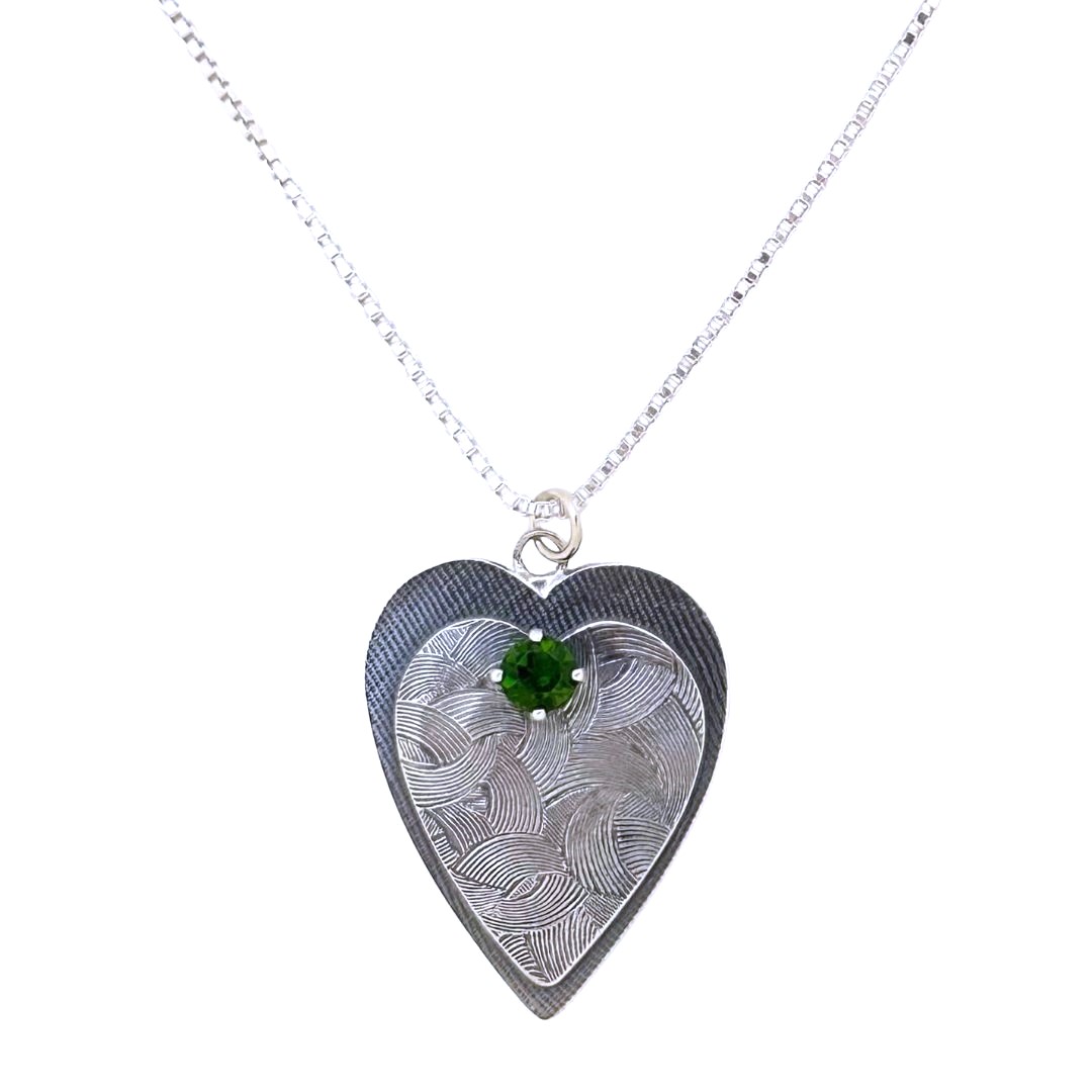 MICHELENE BERKEY - DOUBLE HEART NECKLACE W/ CHROME DIOPSIDE - STERLING & GEMSTONE