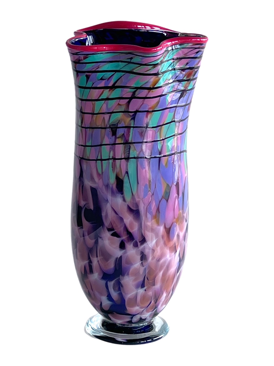 JON & SHERI BUSH - RUFFLE LIP STRIPED VASE - GLASS - 6.5 X 15 X 6.5