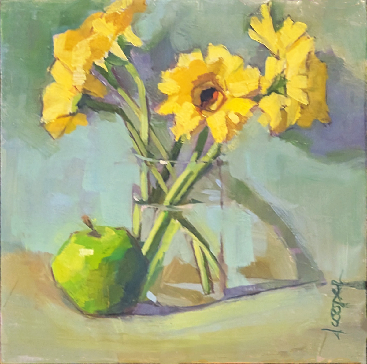 DANA COOPER - YELLOW - OIL ON BOARD - 8 X 8