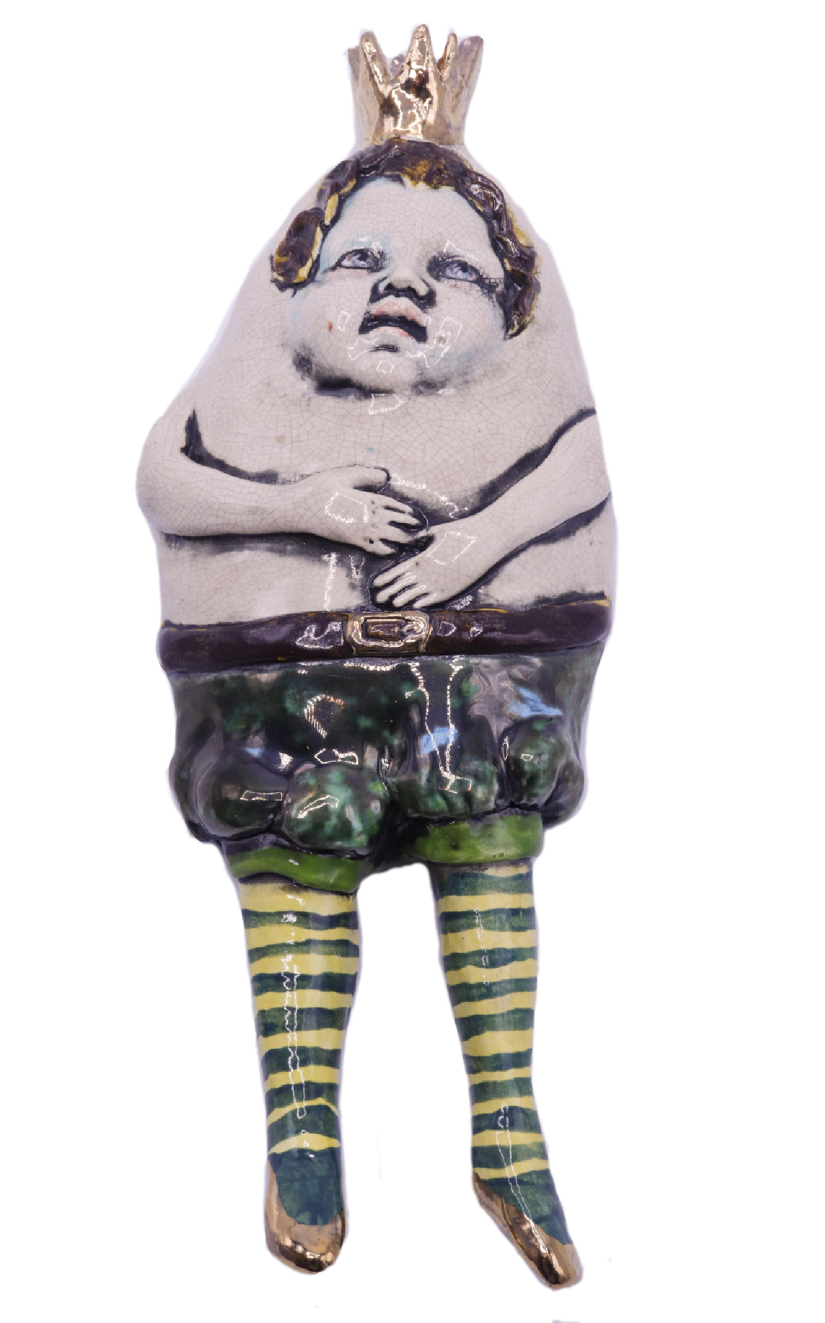 MARIA COUNTS - HUMPTY DUMPTY W/ GOLD CROWN - CERAMIC - 4 X 11 1/2 X 2