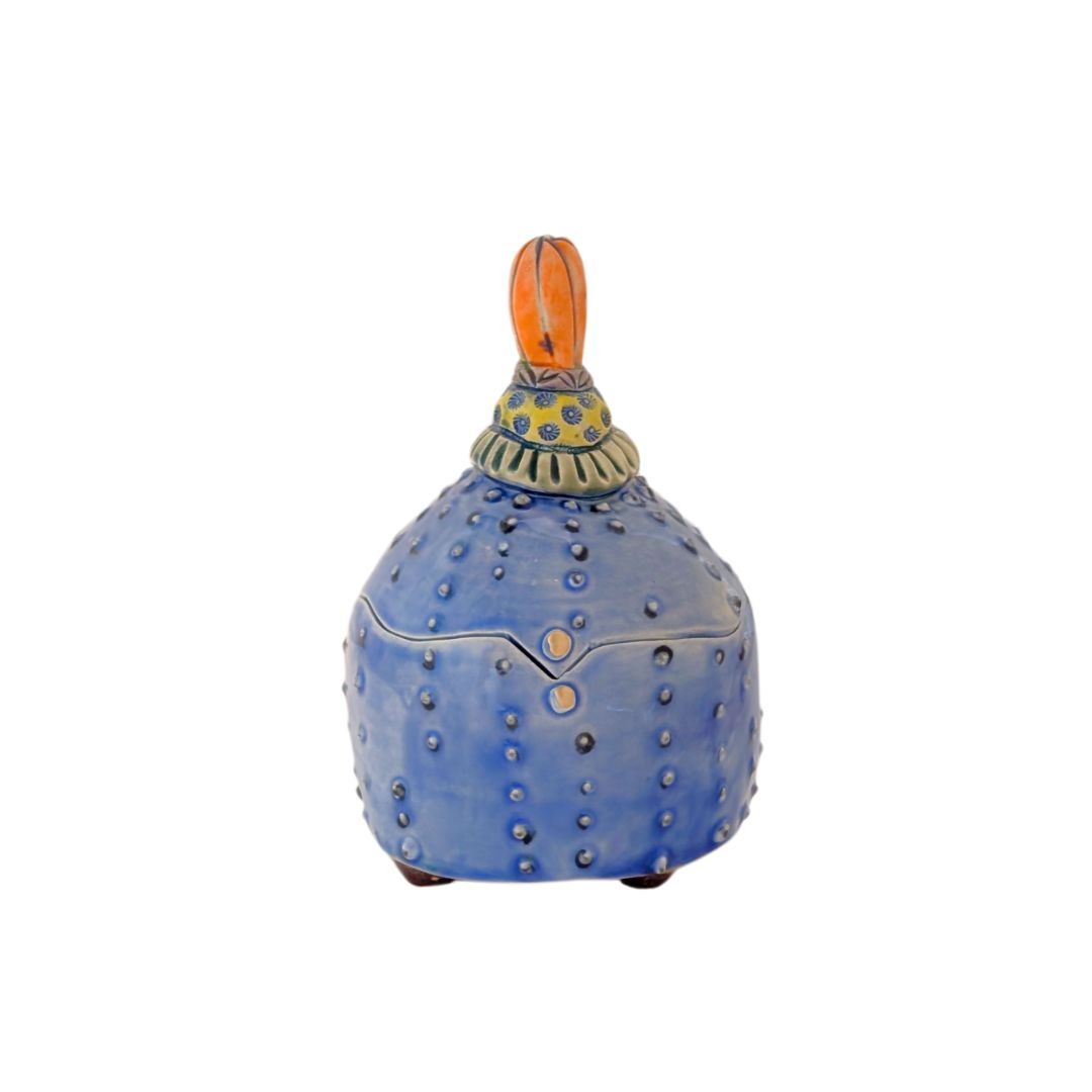 MARIA COUNTS - STUDDED BLUE TRINKET TRAY - CERAMIC - 5 X 4 X 4