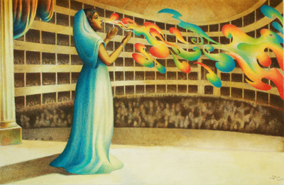 RAUL COLON - ONSTAGE AT LA SCALA - WATERCOLOR & PENCIL - 20 X 13