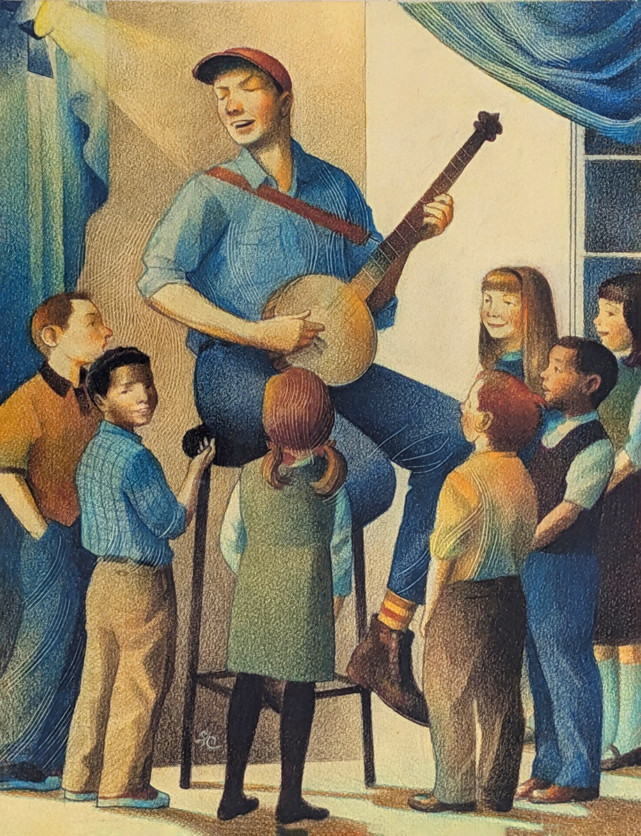 RAUL COLON - SINGING WITH CHILDREN - MIXED MEDIA ON PAPER - 10 X 13