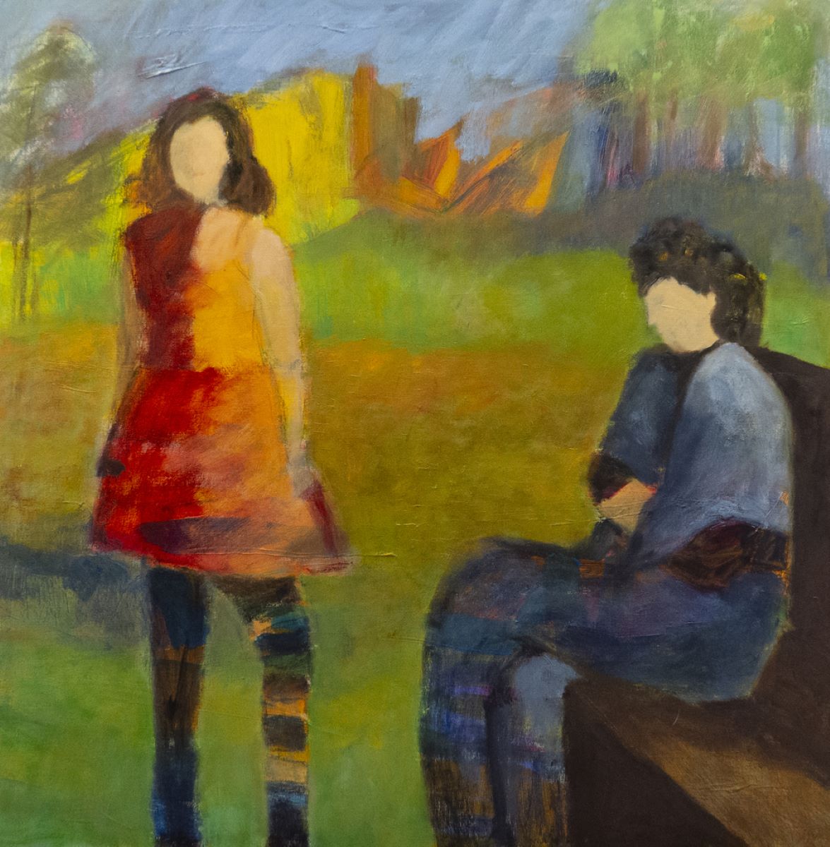 SUSAN COSTES - TELL ME YOUR STORY - OIL ON CANVAS - 30 X 30