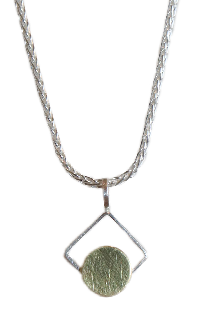ASHKA DYMEL - SMALL SQ NECKLACE WITH GOLD DOT - STERLING SILVER & GOLD