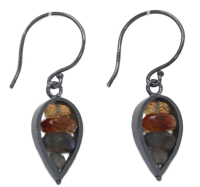 ASHKA DYMEL - INVERTED TEARDROP LABRADORITE AND HONEY TOURMALINE EARRINGS - GEMSTONE & STERLING