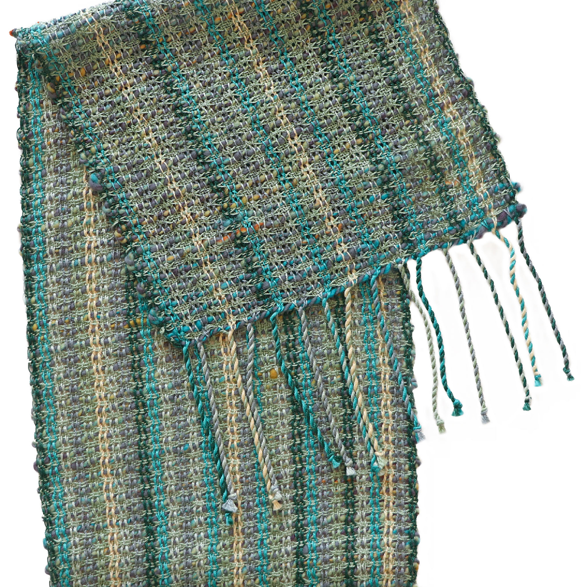 DEANNA DEEDS - GREEN, TEAL, DARK MULTI LENO SCARF - FIBER