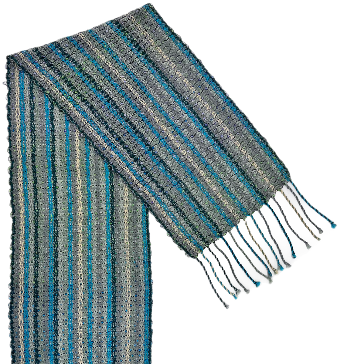 DEANNA DEEDS - TEAL/WHITE LENO WOVEN SCARF - FIBER