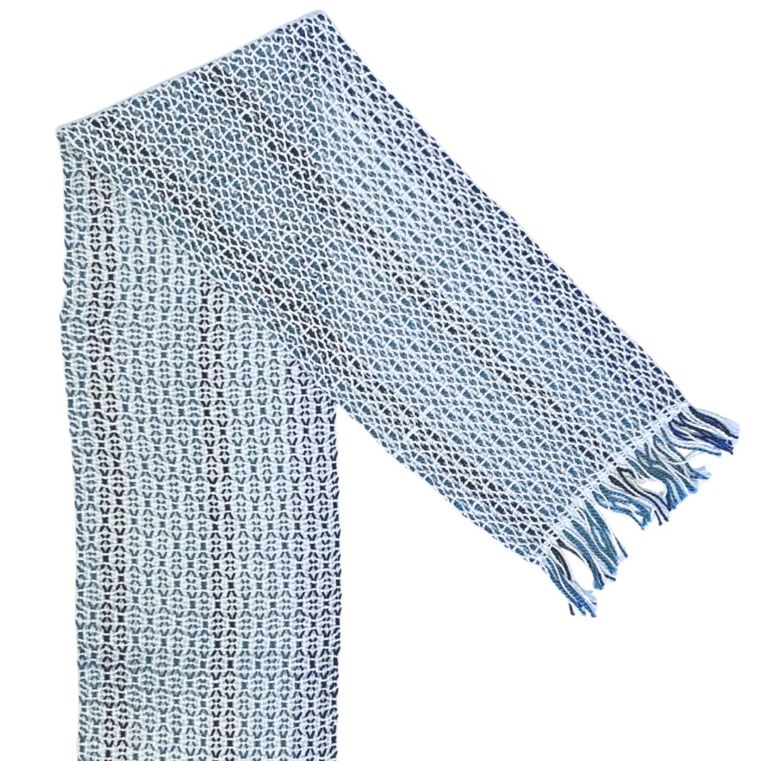 DEANNA DEEDS - LENO SCARF, WHITE, BLUE SERIES - FIBER