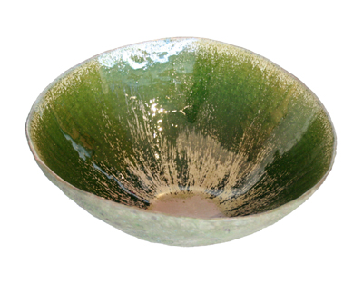 ANGELA DE MOTT - GREEN LUSTER SUNBURST BOWL - CERAMIC - 8 X 8.5 X 4