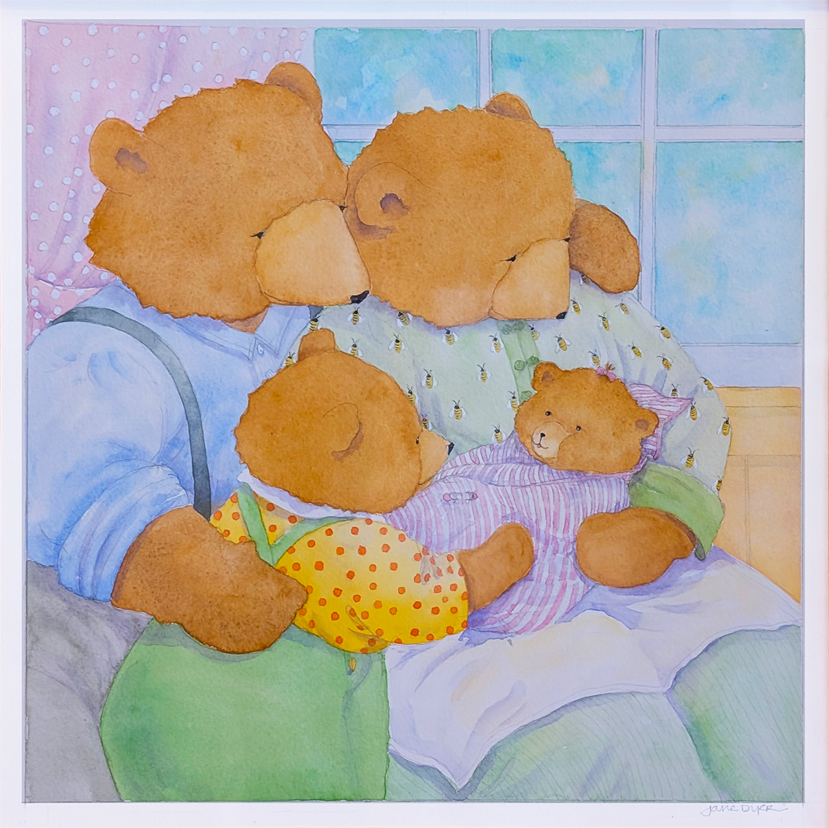 JANE DYER - BEAR FAMILY OF FOUR - WATERCOLOR - 10.5 X 10.5