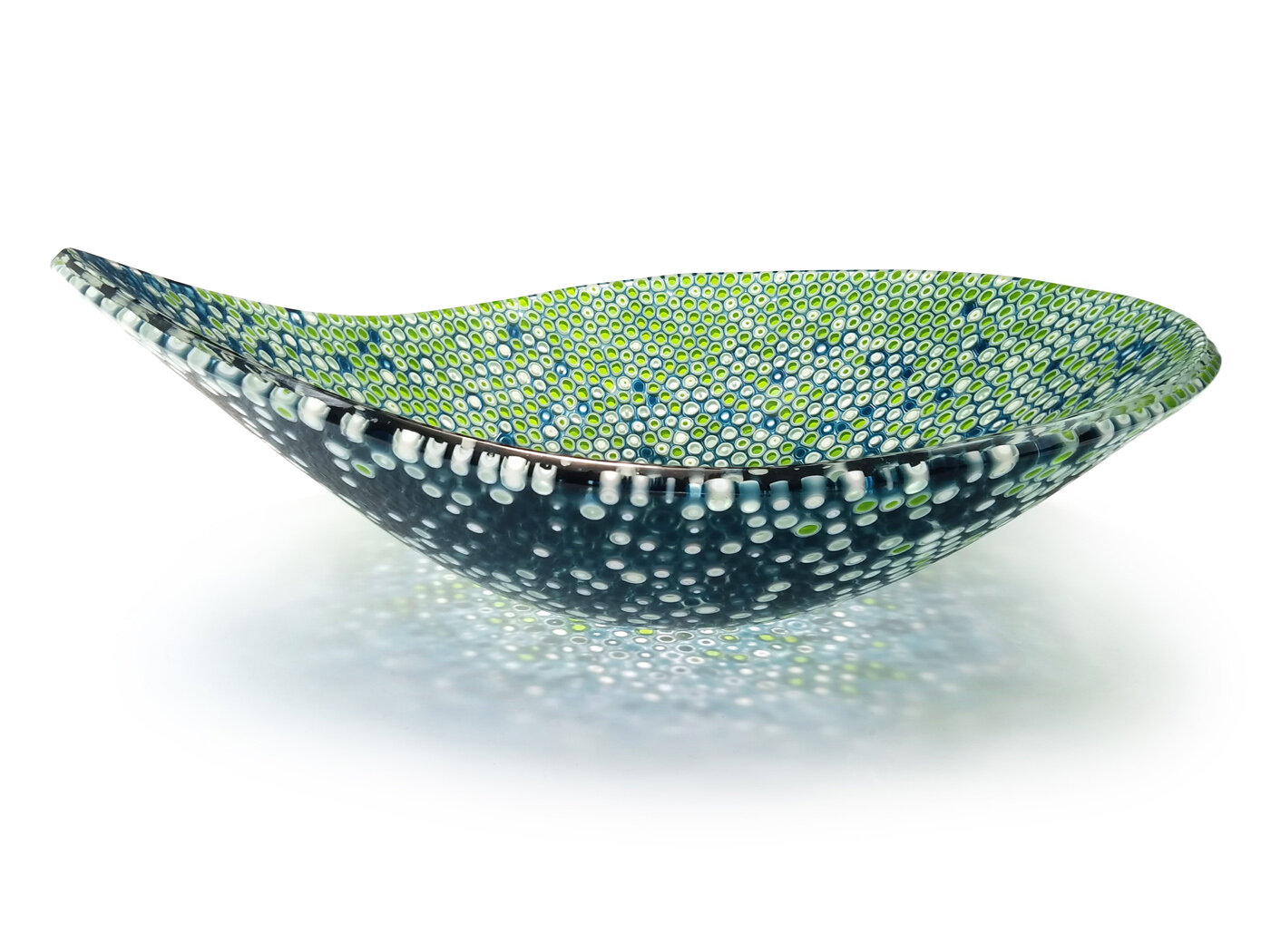 JOSEPH ENSZO - AQUAMARINE AND SPRING GREEN MURRINE GLASS BOWL - GLASS - 11 X 9.5 X 4