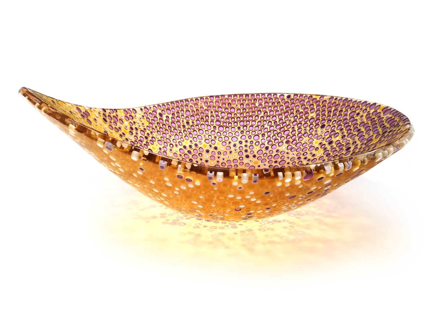 JOSEPH ENSZO - EGGPLANT, LAVENDER, AND AMBER MURRINE GLASS BOWL - GLASS - 11 X 9.5 X 4