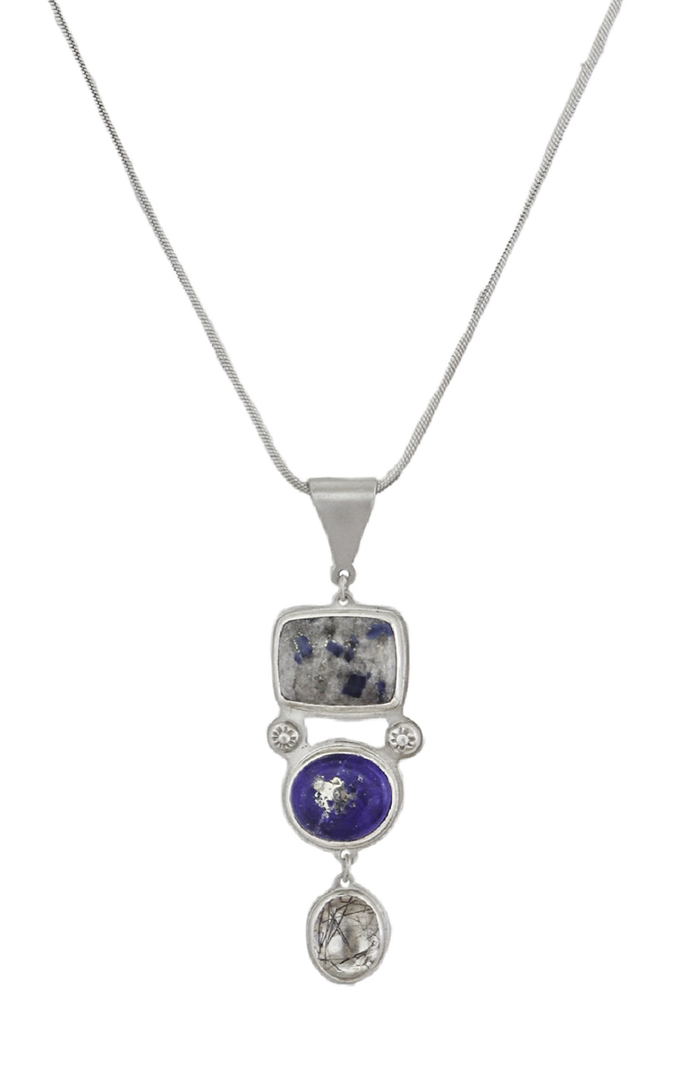 BILL GALLAGHER - LAPIS, QUARZITE, TOURMALINATED QTZ STERLING SILVER PENDANT - STERLING & GEMSTONE