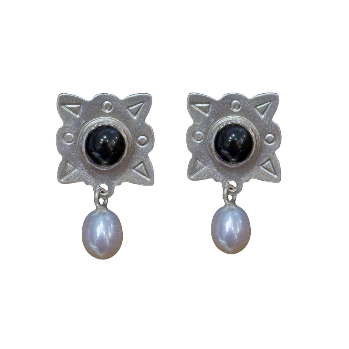 BILL GALLAGHER - SQUARE BLACK ONYX & WHITE PEARLS - STERLING & GEMSTONE