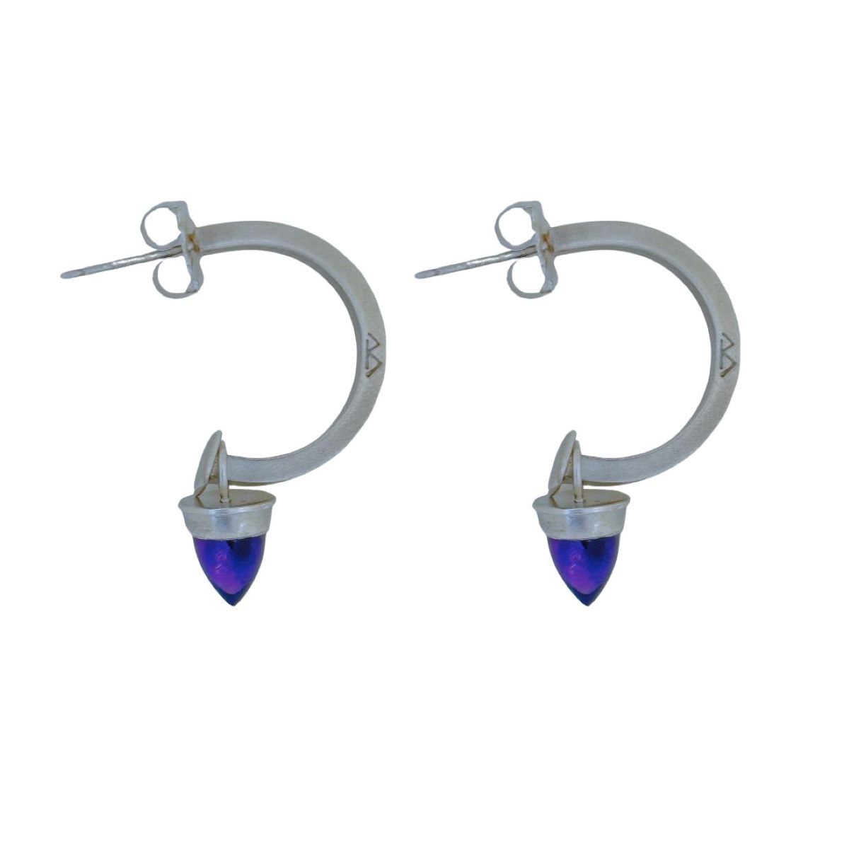 BILL GALLAGHER - SILVER HOOK EARRINGS W/ AMETHYST BULLETS - STERLING & GEMSTONE