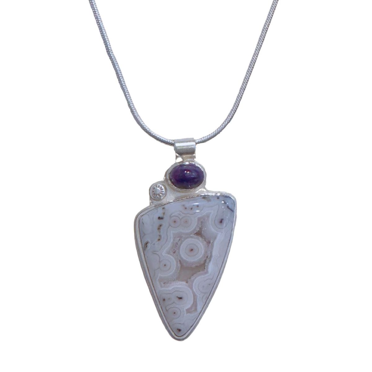 BILL GALLAGHER - SILVER W/ SUGILITE, WHITE AGATE, & DRUZY QRTZ CRYSTALS - STERLING & GEMSTONE