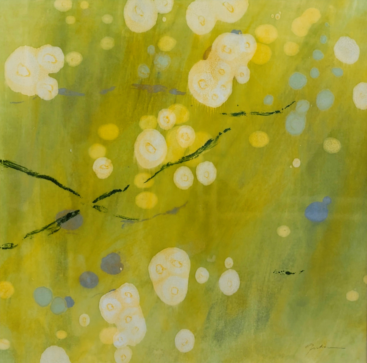 JANE GUTHRIDGE - FLOATING WORLD 5 - ENCAUSTIC - 17.5 X 17.5