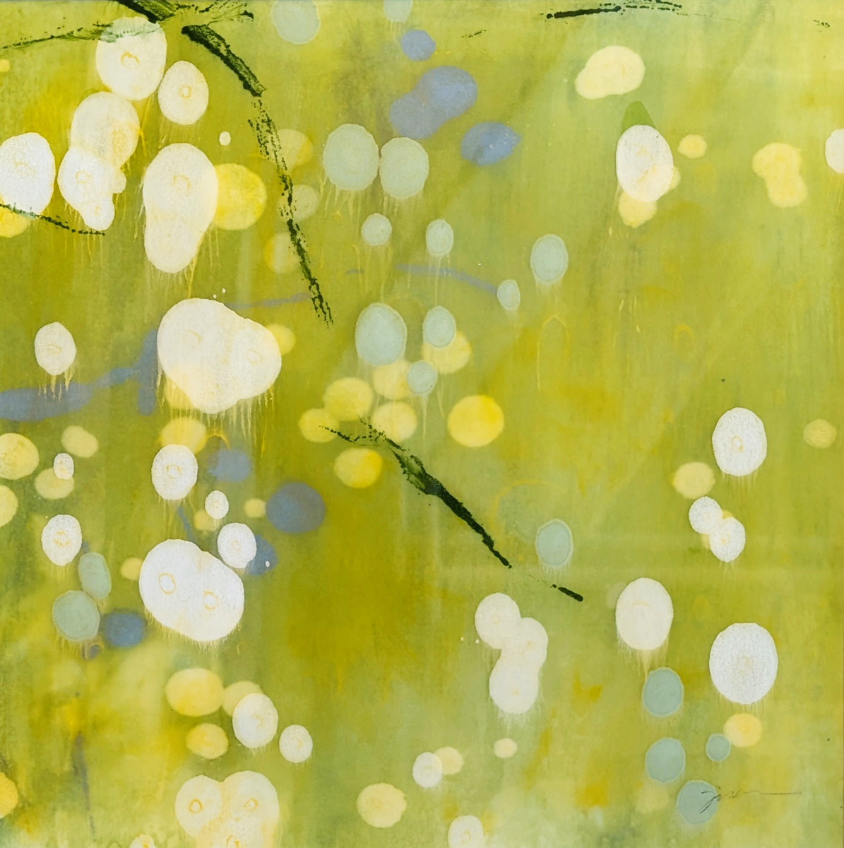 JANE GUTHRIDGE - FLOATING WORLD 6 - ENCAUSTIC - 17.5 X 17.5