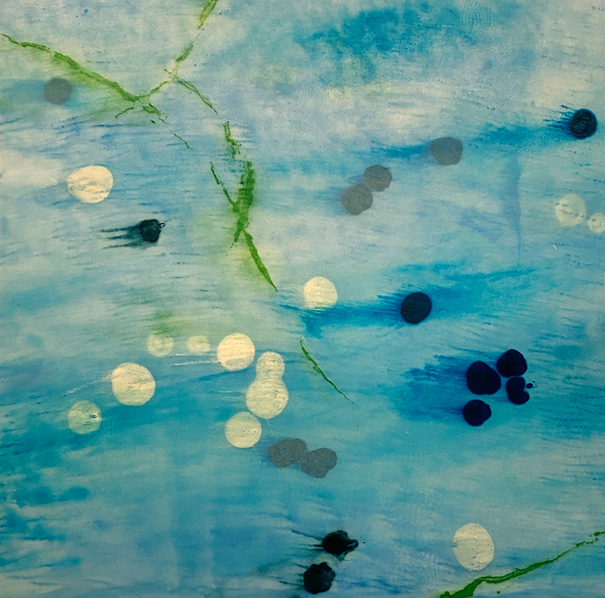 JANE GUTHRIDGE - COLOR OF WATER 46 - ENCAUSTIC ON MULBERRY PAPER - 18 x 18