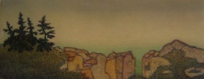 JAMES GROLEAU - THE CLIFFS OF LITTLE MOOSE - MEZZOTINT - 12 X 5