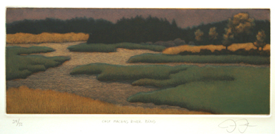 JAMES GROLEAU - EAST MACHIAS RIVER BEND - MEZZOTINT - 12 X 5