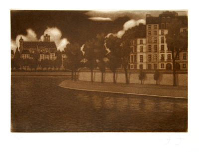 JAMES GROLEAU - ILE ST. LOUIS - MEZZOTINT - 15 X 11.5