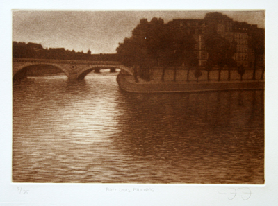 JAMES GROLEAU - PONT LOUIS PHILIPPE - MEZZOTINT - 15 X 11.5