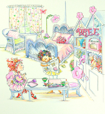 ROBIN PREISS GLASSER - BREE'S ROOM - PEN, INK & WATERCOLOR - 9.5 X 9.5