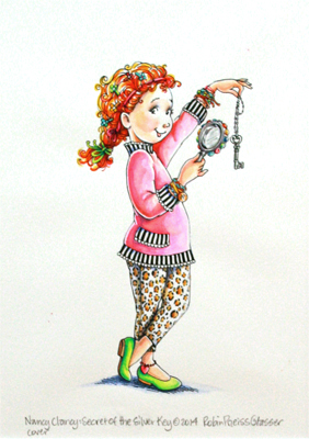 ROBIN PREISS GLASSER - NANCY HOLDING KEY - PEN, INK & WATERCOLOR - 3.5 X 7