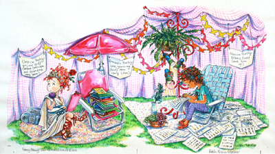 ROBIN PREISS GLASSER - WRITING POETRY ROBIN PREISS GLASSER - WRITING POETRY - PEN, INK & WATERCOLOR - 14.5 X 9