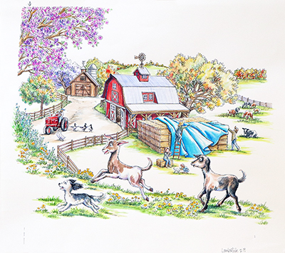 ROBIN PREISS GLASSER - ON THE FARM - MIXED MEDIA ON PAPER - 11 X 9