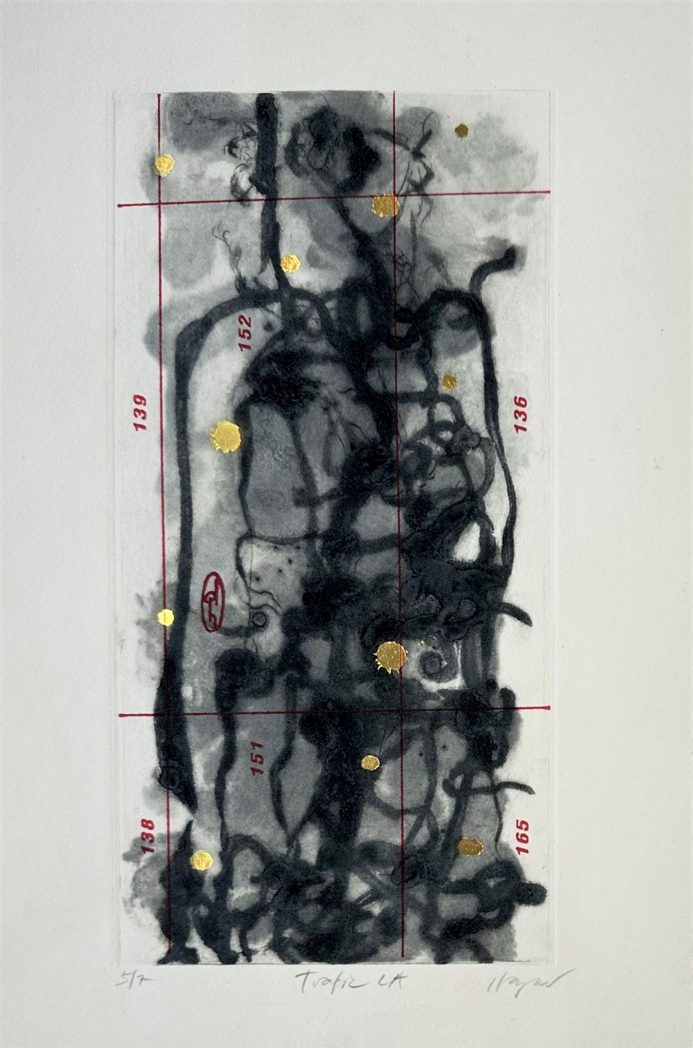 DIRK HAGNER - TRAFFIC LA - CARBORUNDUMM INTAGLIO, FOIL, IMP - 4.5 X 9