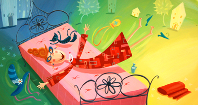 LAURA HULISKA-BEITH - AUNT LUCY ON BED - ACRYLIC ON PAPER - 18 X 9