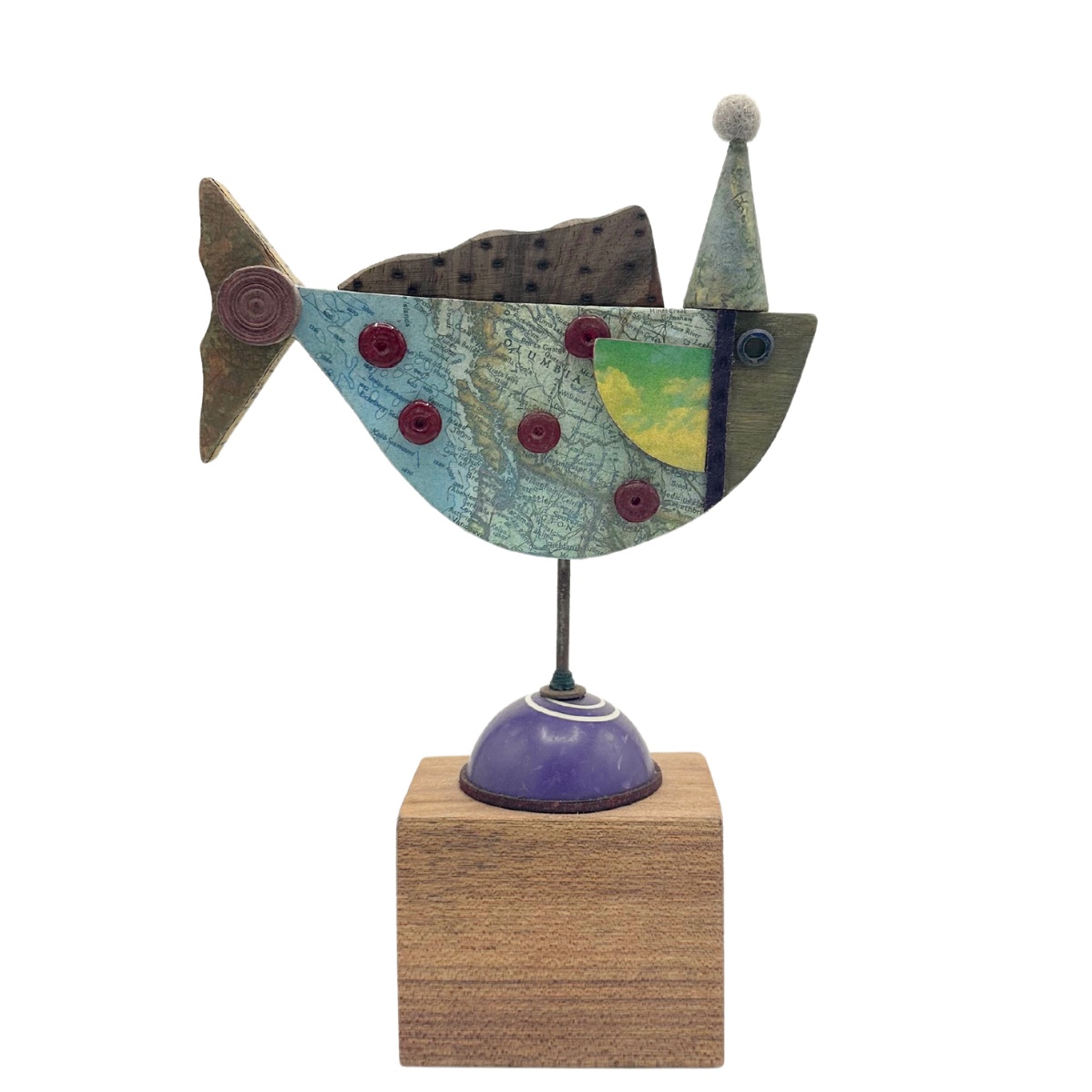 BRIDGET HOFF - FISH SCULPTURE W/ RED BUTTONS - MIXED MEDIA - 6.5 X 10.5 X 2.5