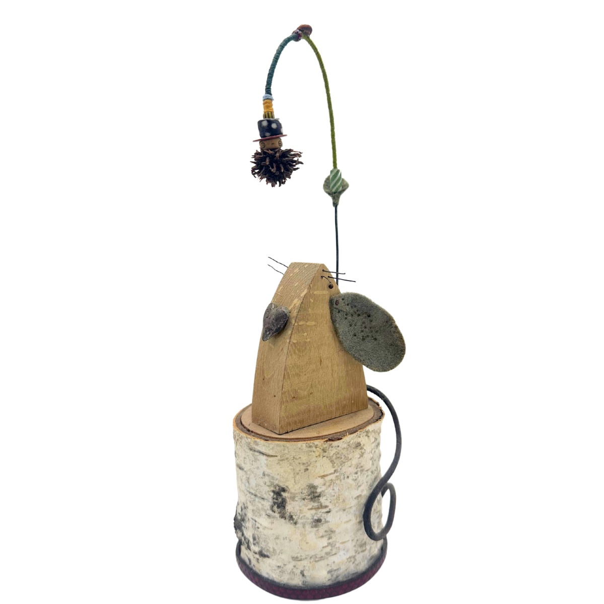 BRIDGET HOFF - MOUSE ON TREE STUMP SCULPTURE - MIXED MEDIA - 3 X 9.5 X 3
