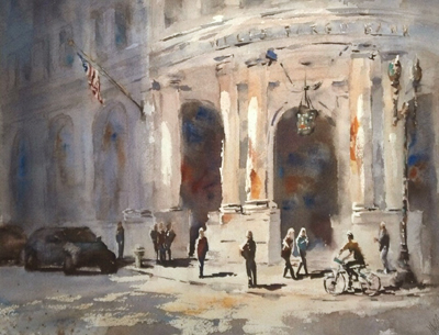 JULIE HILL - POST AND MONTGOMERY - WATERCOLOR - 16 x 12