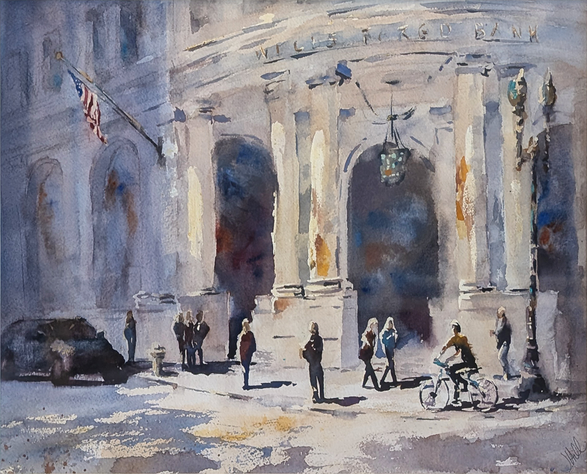 JULIE HILL - POST AND MONTGOMERY - WATERCOLOR - 16 x 12